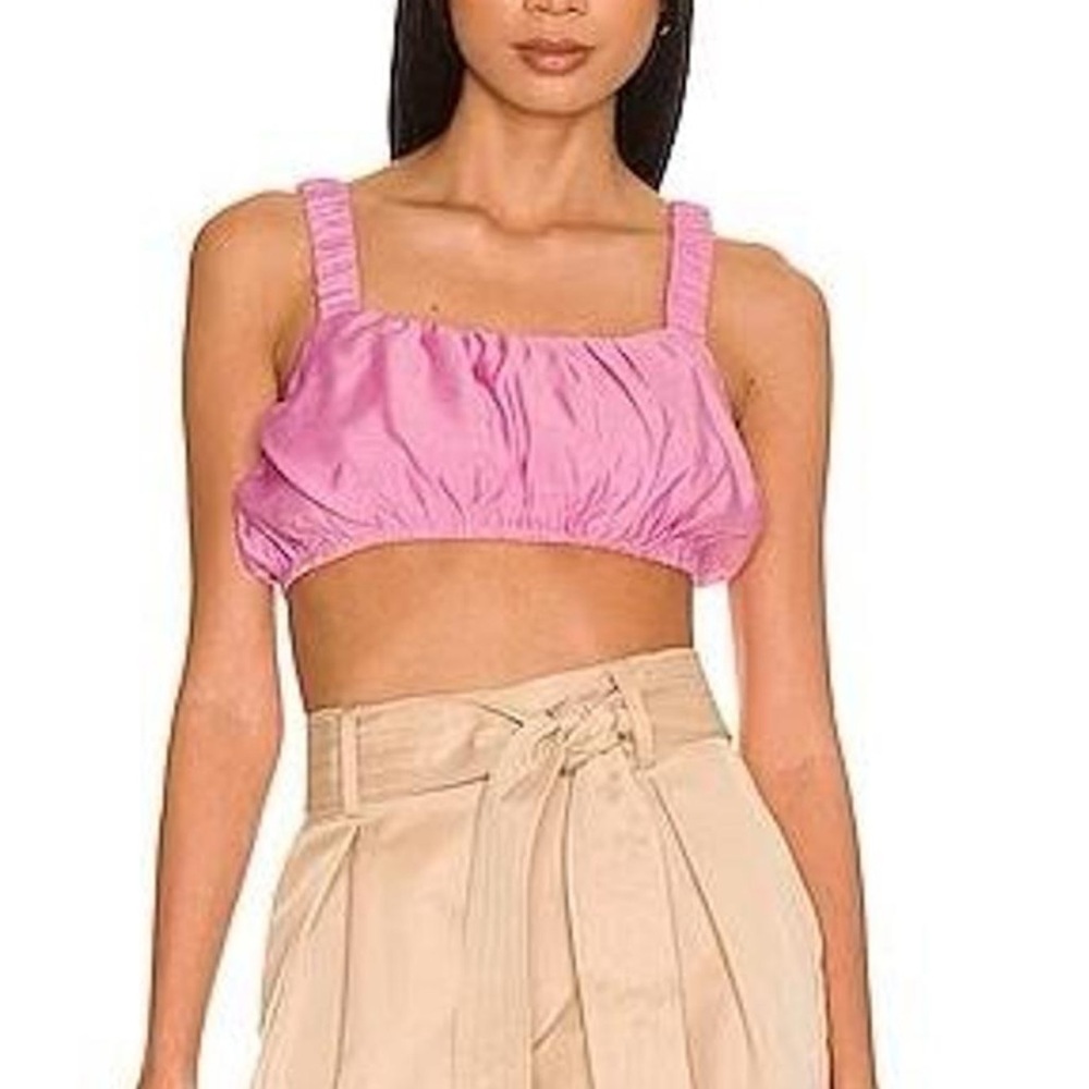 NWT Lovers + Friends Pink Crop Top Ruched Strap Bandeau | Size Small